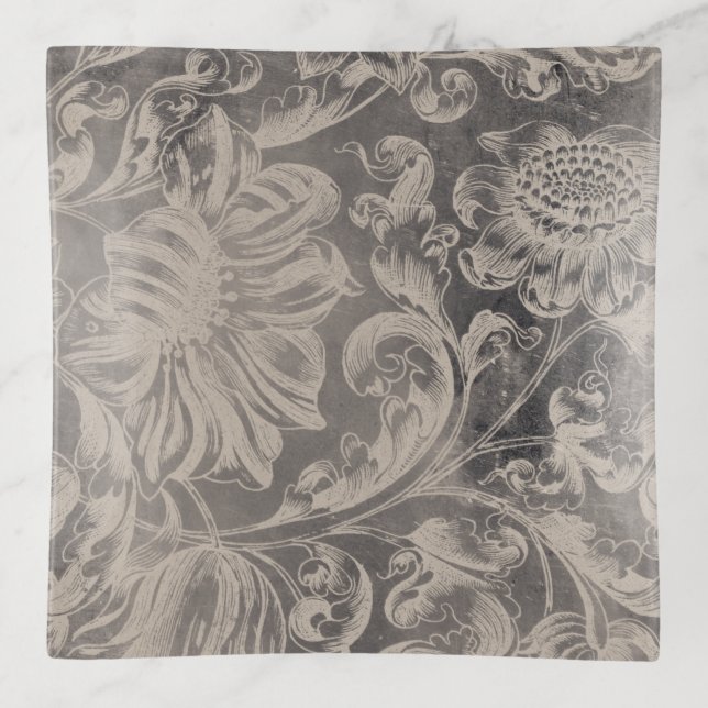 Aged Floral Trinket Tray (Front)