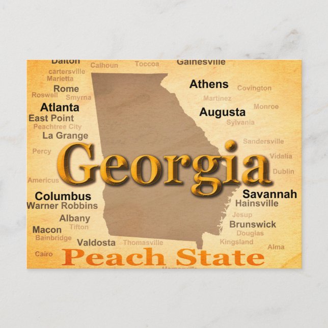 Aged Georgia State Pride Map Silhouette Postcard (Front)