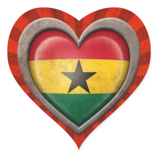 Aged Ghana Flag Heart with Light Rays Heart Sticker | Zazzle