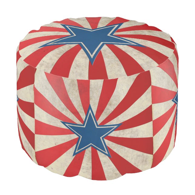 Aged Glory - Red, White and Blue Stars and Stripes Pouf (Angled Back)