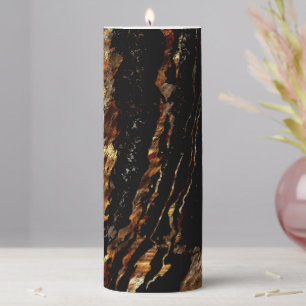 Aged Gold and Black Abstract Marble Pillar Candle