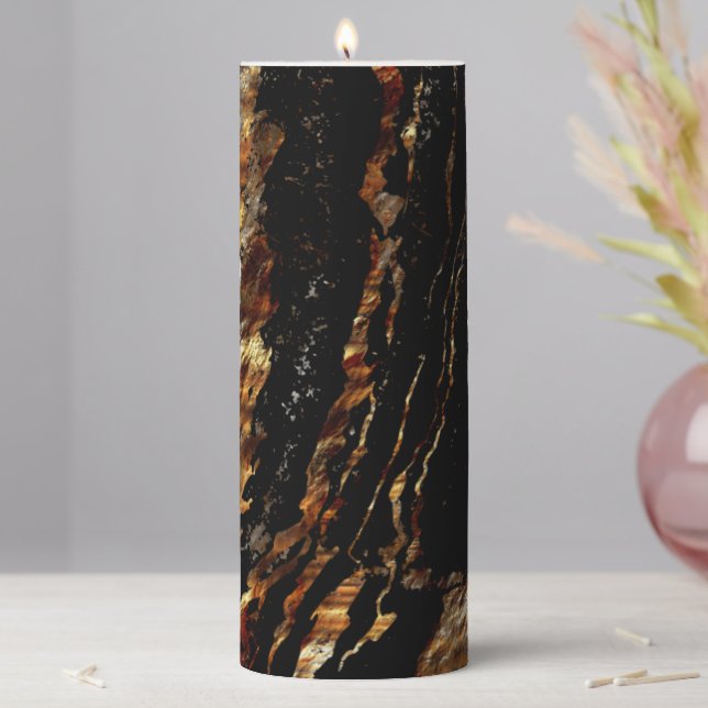 Aged Gold and Black Abstract Marble  Pillar Candle (In Situ)
