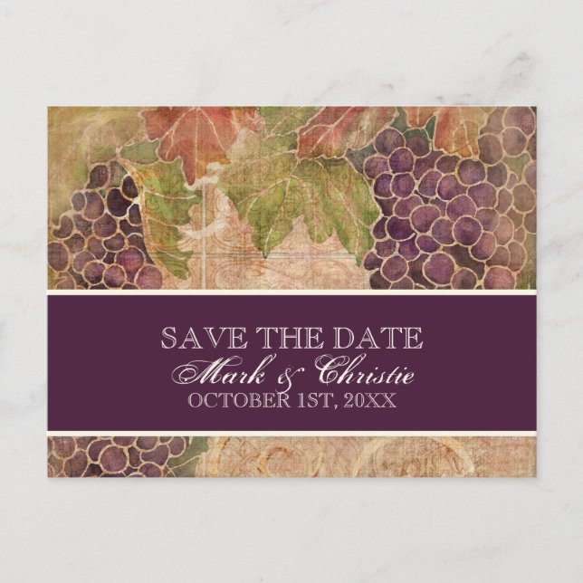 Aged Grape Vineyard Save the Date Post Card (Front)
