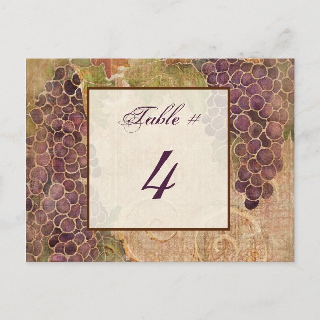 Aged Grape Vineyard Table Number Card (Front)