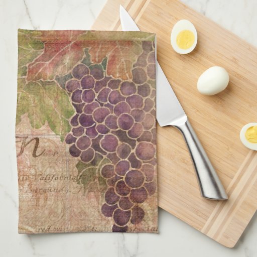 Aged Grape Vineyard Watercolor Home Decor Kitchen Towel