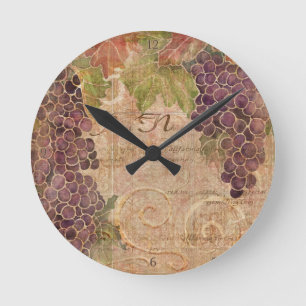 Aged Grape Vineyard Watercolor Home Decor Round Clock