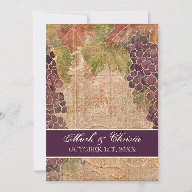 Aged Grape Vineyard Wedding Invitation (Front)
