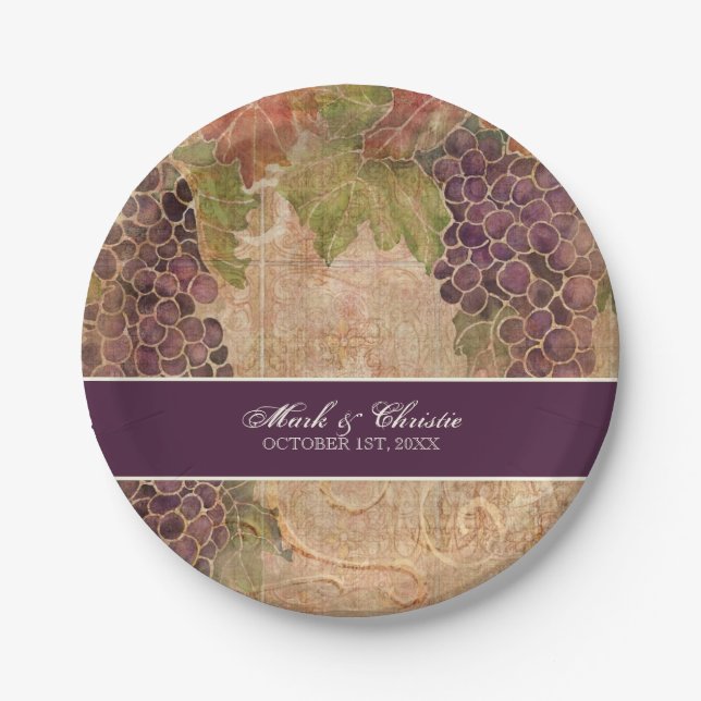 Aged Grape Vineyard Wedding Reception Decor Paper Plates (Front)