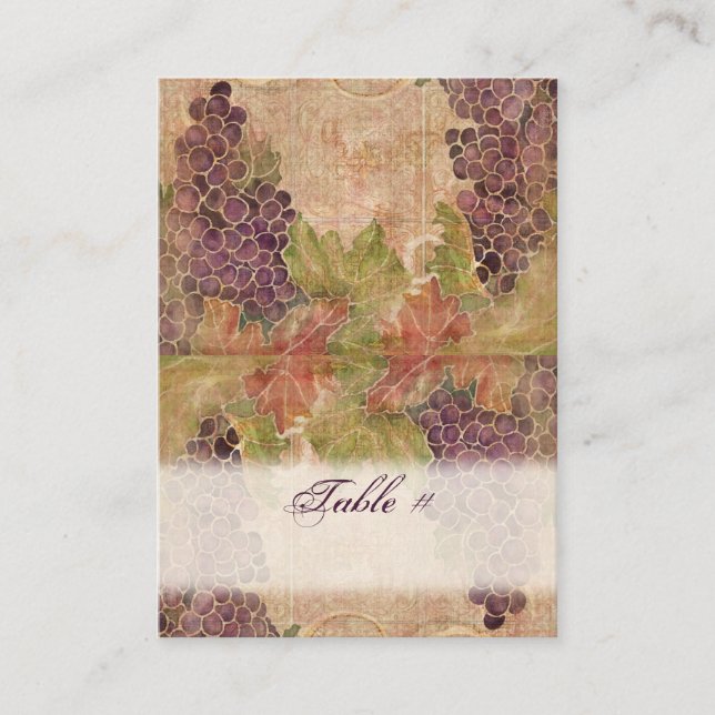 Aged Grape Vineyard Wedding Table Place Cards (Front)