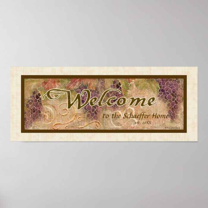 Aged Grape Vineyard Welcome Sign, Audrey Jeanne Poster