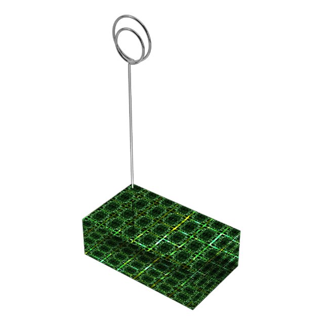 'Aged green chess', yellowish green or chrome grid Place Card Holder (Corner)