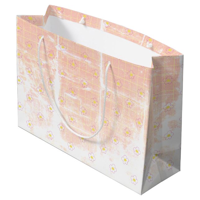 Aged Grunge Pastel Texture Tiny Daisies Flowers. Large Gift Bag (Back Angled)