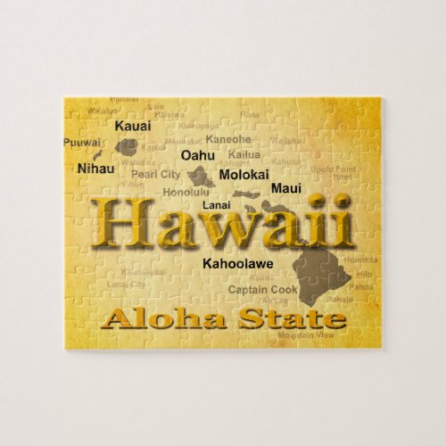 Aged Hawaii State Pride Map Silhouette Jigsaw Puzzle