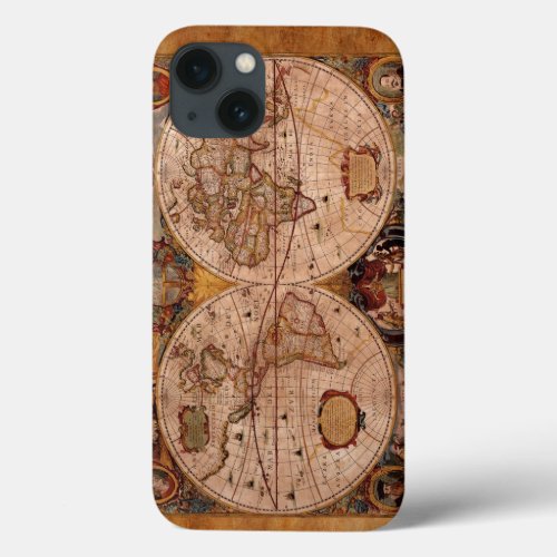 Aged Henricus Hondius 1630 AD Old World Map iPhone 13 Case