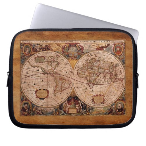 Aged Henricus Hondius 1630 AD Old World Map Laptop Sleeve