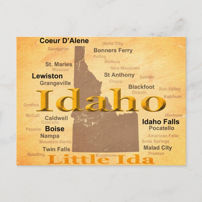 Aged Idaho State Pride Map Silhouette Postcard (Front)