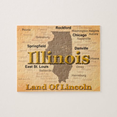 Aged Illinois State Pride Map Silhouette Jigsaw Puzzle