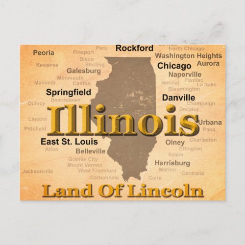 Aged Illinois State Pride Map Silhouette Postcard