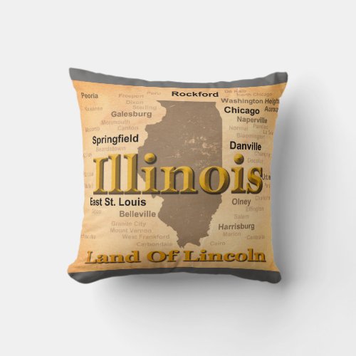 Aged Illinois State Pride Map Silhouette Throw Pillow