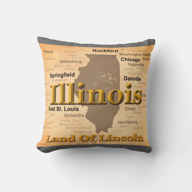 Aged Illinois State Pride Map Silhouette Throw Pillow (Front)