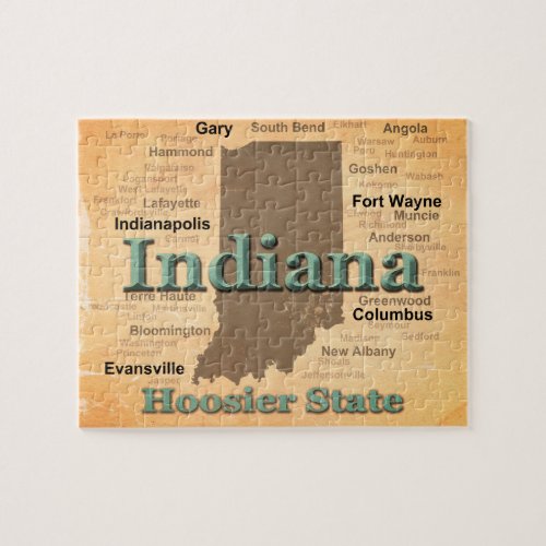 Aged Indiana State Pride Map Silhouette Jigsaw Puzzle