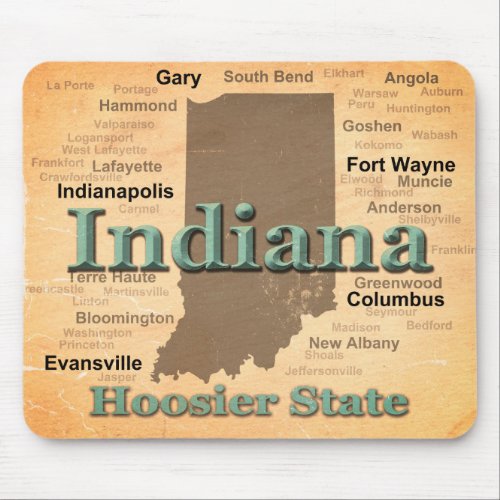 Aged Indiana State Pride Map Silhouette Mouse Pad