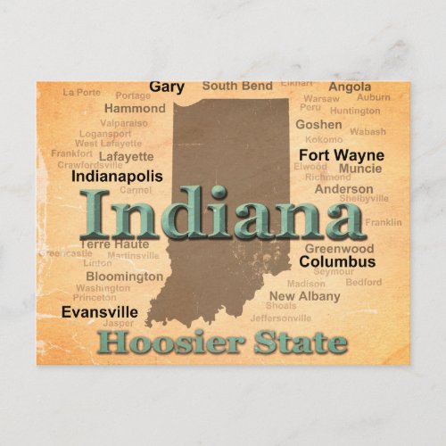 Aged Indiana State Pride Map Silhouette Postcard