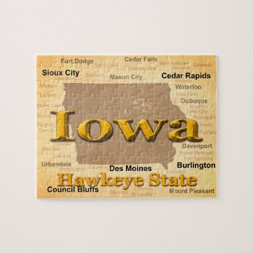 Aged Iowa State Pride Map Silhouette Jigsaw Puzzle