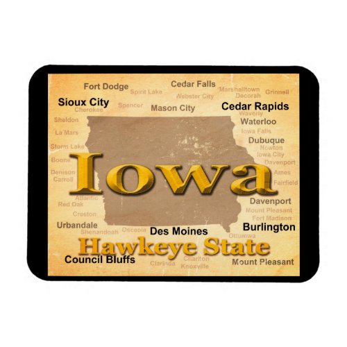Aged Iowa State Pride Map Silhouette Magnet