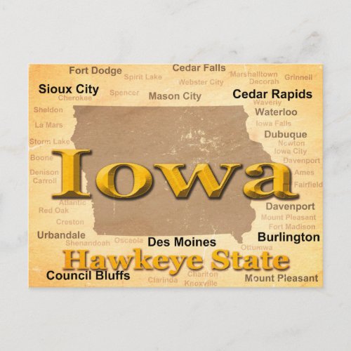 Aged Iowa State Pride Map Silhouette Postcard
