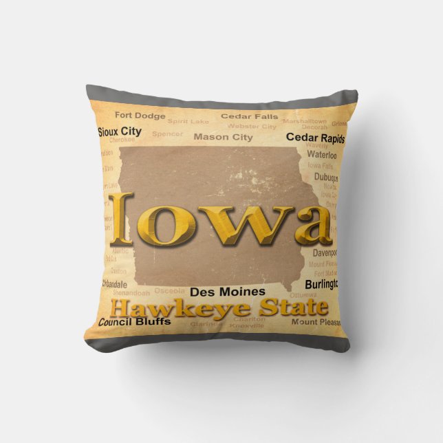 Aged Iowa State Pride Map Silhouette Throw Pillow (Front)