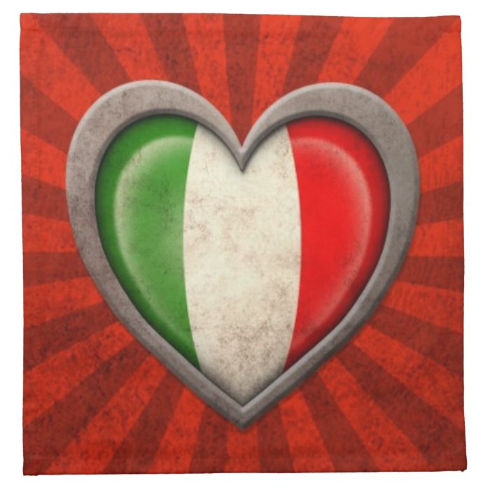 Aged Italian Flag Heart with Light Rays Printed Napkins