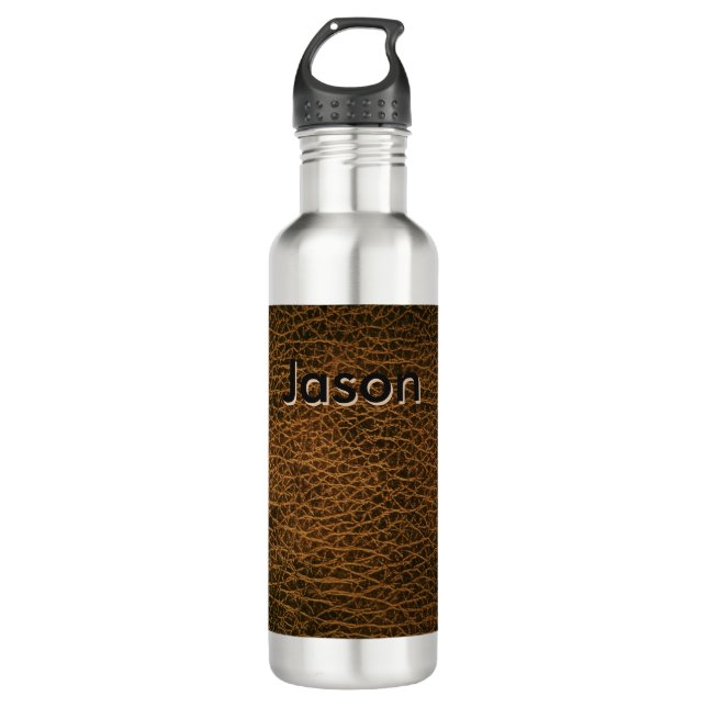 Aged Leather Stainless Steel Water Bottle (Front)