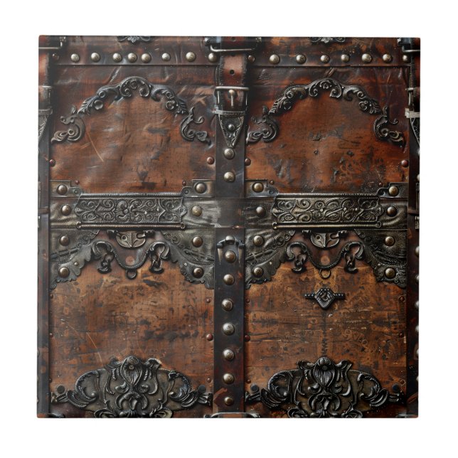 Aged Leather Trunk Ceramic Tile (Front)