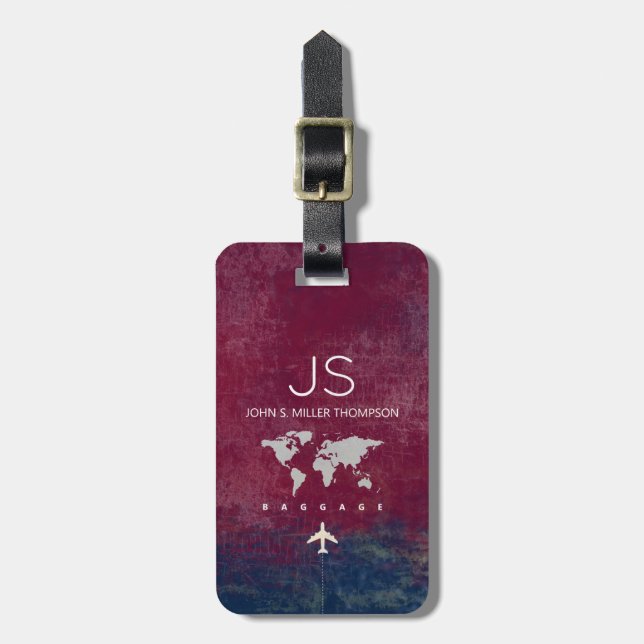 aged  look world map with name nice travel luggage tag (Front Vertical)