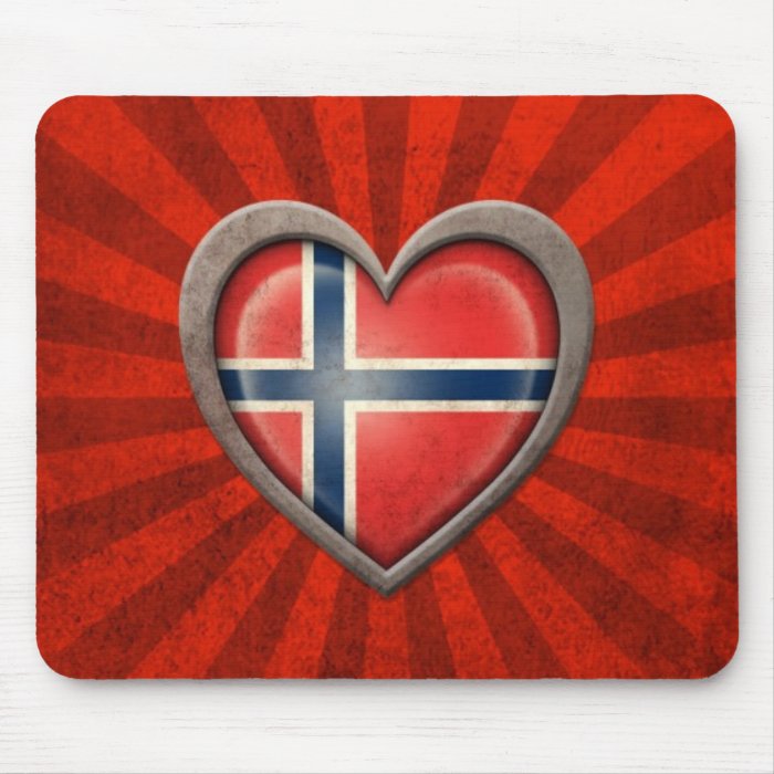 Aged Norwegian Flag Heart with Light Rays Mouse Pads