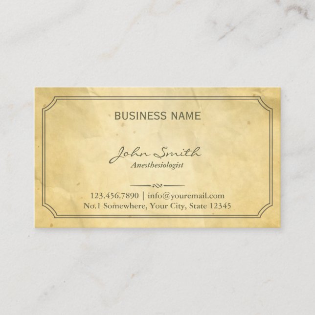 Aged Old Paper Texture Anesthesiologist Business Card (Front)