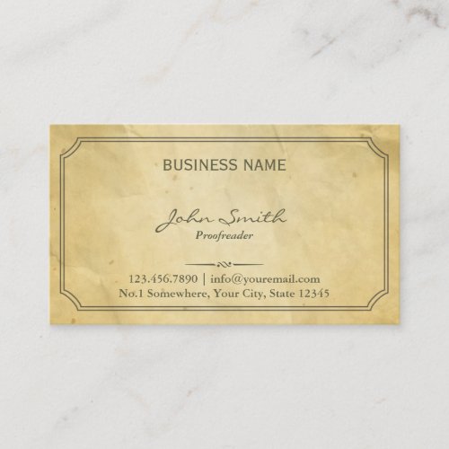 Aged Old Paper Texture Proofreading Business Card