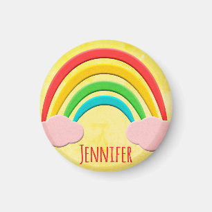 Aged Paper Cut Rainbow And Pink Clouds Magnet