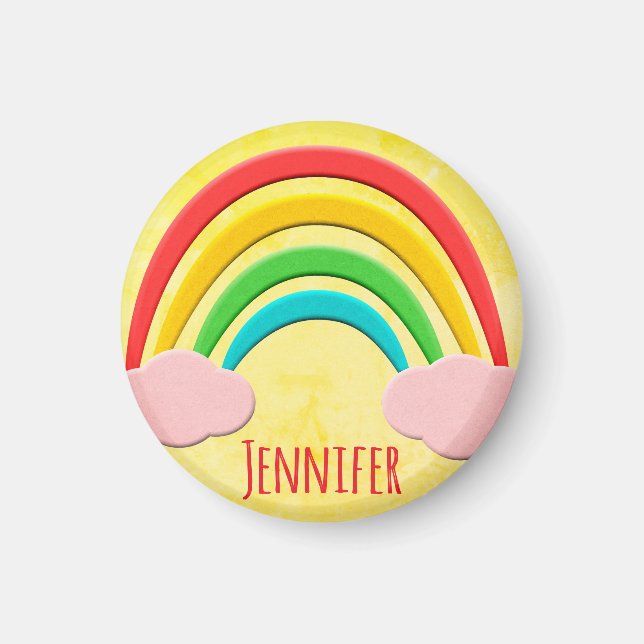 Aged Paper Cut Rainbow And Pink Clouds Magnet (Front)