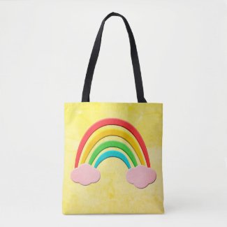 Aged Paper Cut Rainbow And Pink Clouds