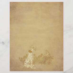 Aged Paper Dalmatian Puppy Butterflies Scrapbook
