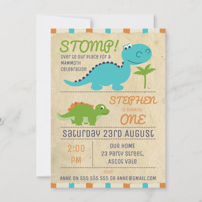 Aged Paper Dinosaurs Birthday Invitation (Front)