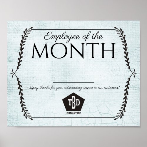 Aged paper employee of the month certificate poster