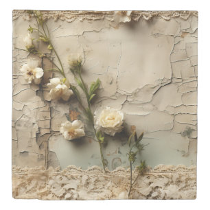 Aged Paper with White Rustic Flower Motif Duvet Cover