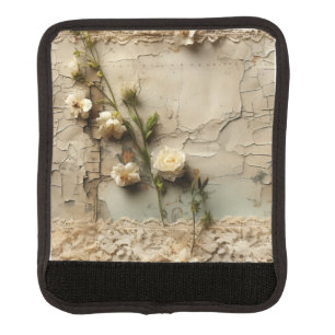 Aged Paper with White Rustic Flower Motif Luggage Handle Wrap