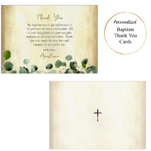 Aged Parchment and Eculayptus Orthodox Baptism     Thank You Card