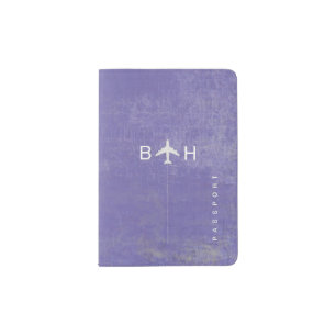 Aged Periwinkle Modern Airplane Monogram Passport Holder