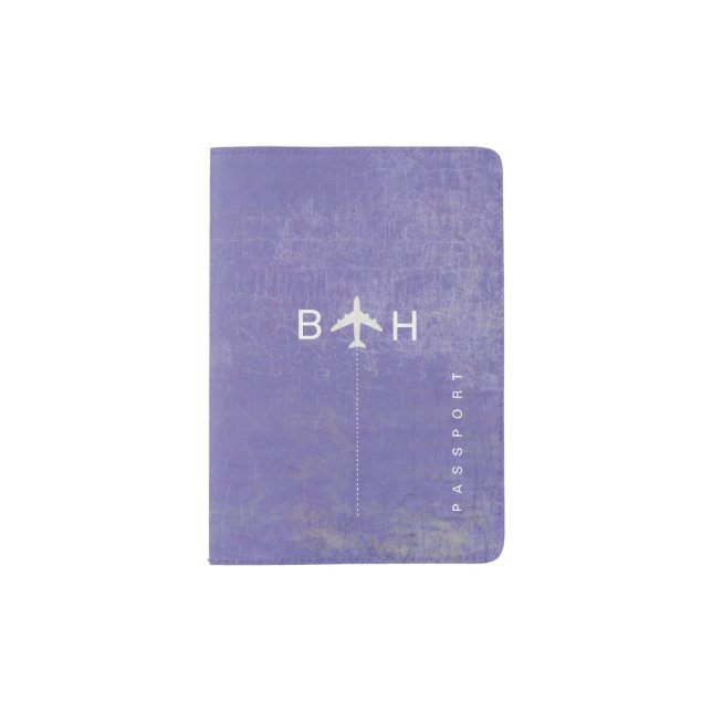 Aged Periwinkle Modern Airplane Monogram  Passport Holder (Front)