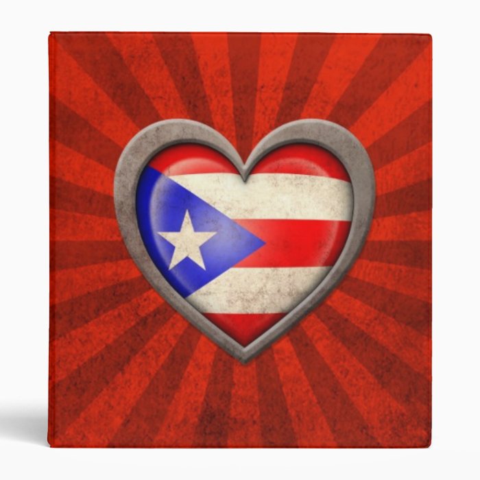 Aged Puerto Rican Flag Heart with Light Rays Vinyl Binders